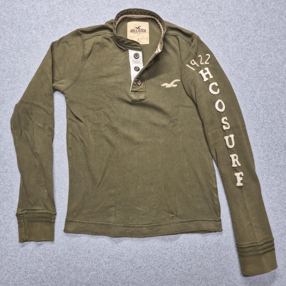 Vintage Hollister Shirt Mens S Olive Green Henley Long Sleeve Fleece Y2K Skater